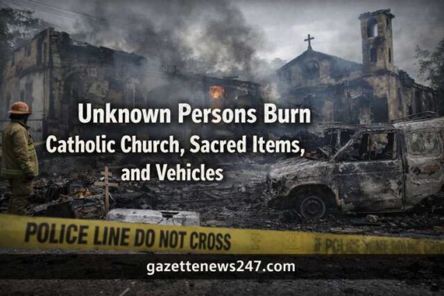 Unknown Persons Burn Catholic Church, Sacred Items, and Vehicles